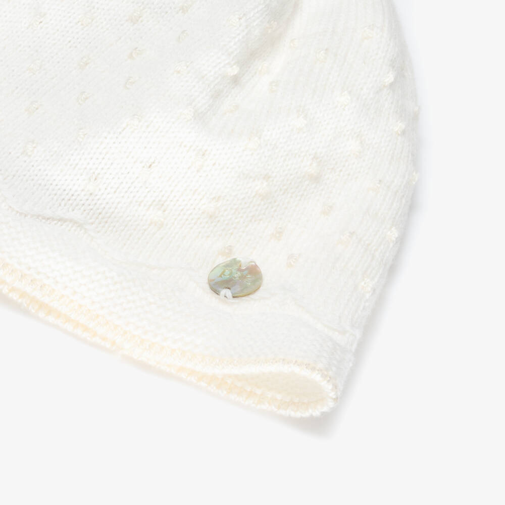 PAZ Rodríguez-Ivory Cotton Knit Baby Hat with Knot Stitch Detail | Childrensalon Outlet
