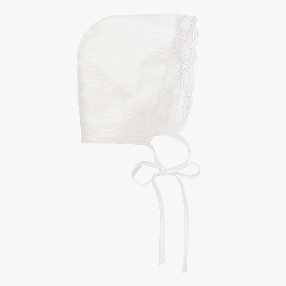 PAZ Rodríguez-Ivory Cotton & Lace Baby Bonnet | Childrensalon Outlet