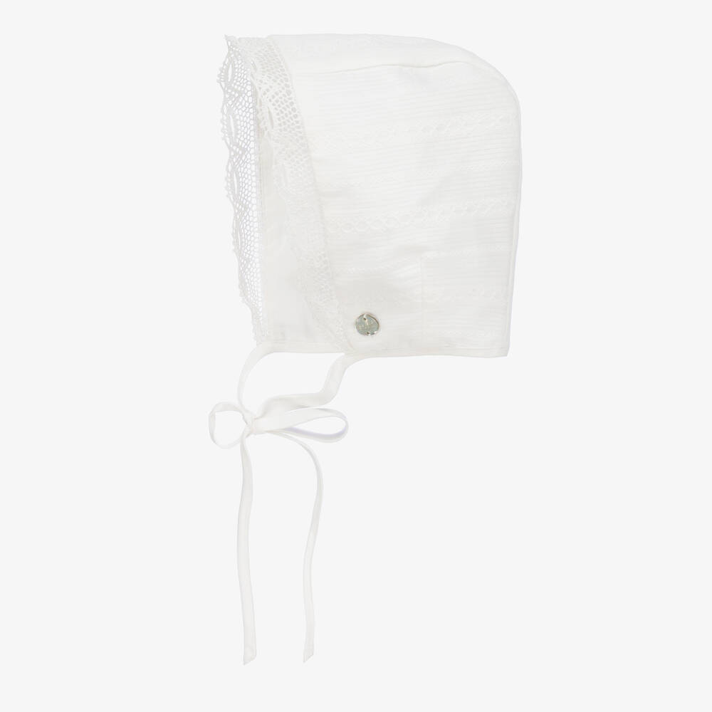PAZ Rodríguez-Кремовый хлопковый чепчик с кружевом | Childrensalon Outlet