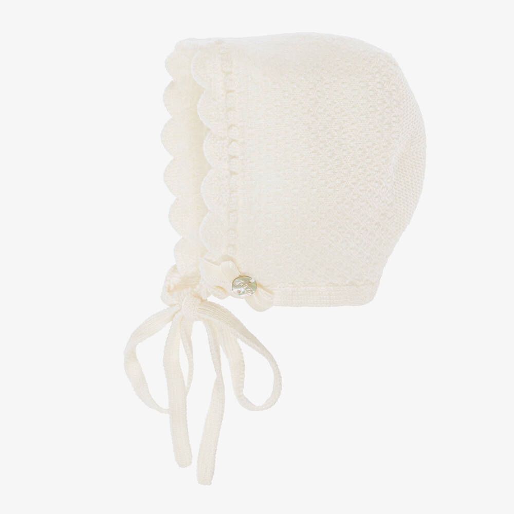 PAZ Rodríguez-Ivory Knitted Wool Babygrow & Bonnet Set | Childrensalon Outlet