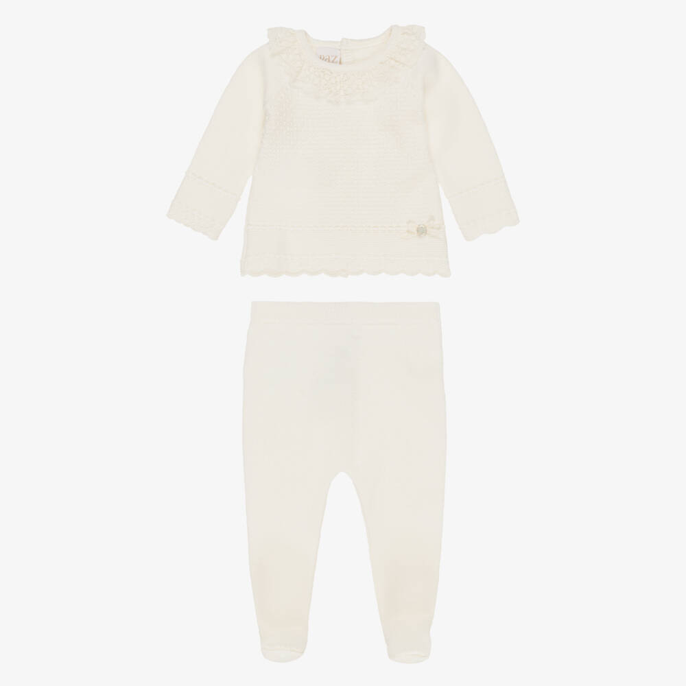 PAZ Rodríguez-Ivory Knitted Wool Babygrow & Bonnet Set | Childrensalon Outlet