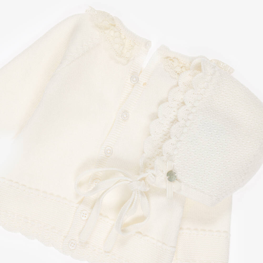 PAZ Rodríguez-Ivory Knitted Wool Babygrow & Bonnet Set | Childrensalon Outlet