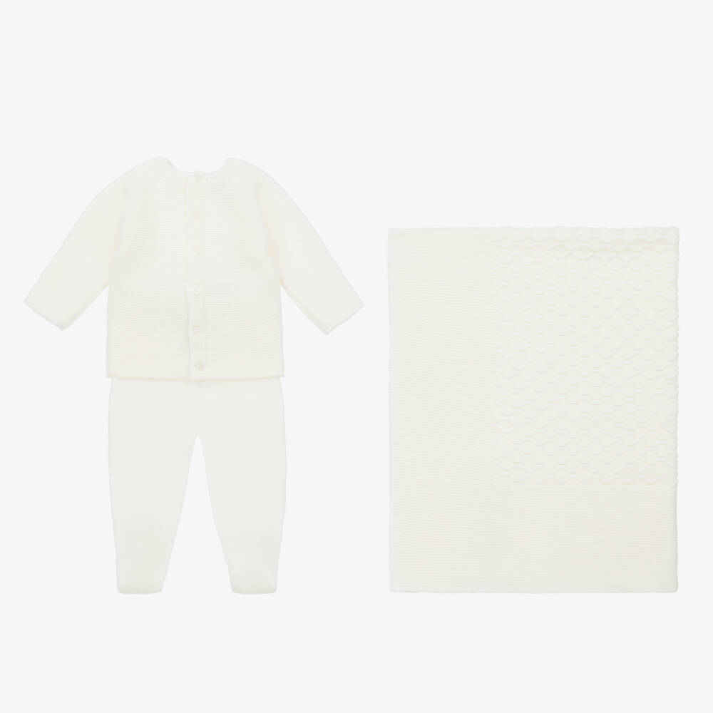 PAZ Rodríguez-Ivory Merino Wool 2 Piece Babygrow Set | Childrensalon Outlet