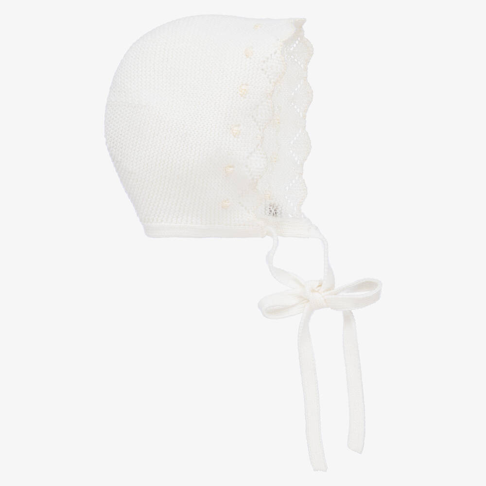 PAZ Rodríguez-Ivory Merino Wool Knitted Baby Bonnet | Childrensalon Outlet