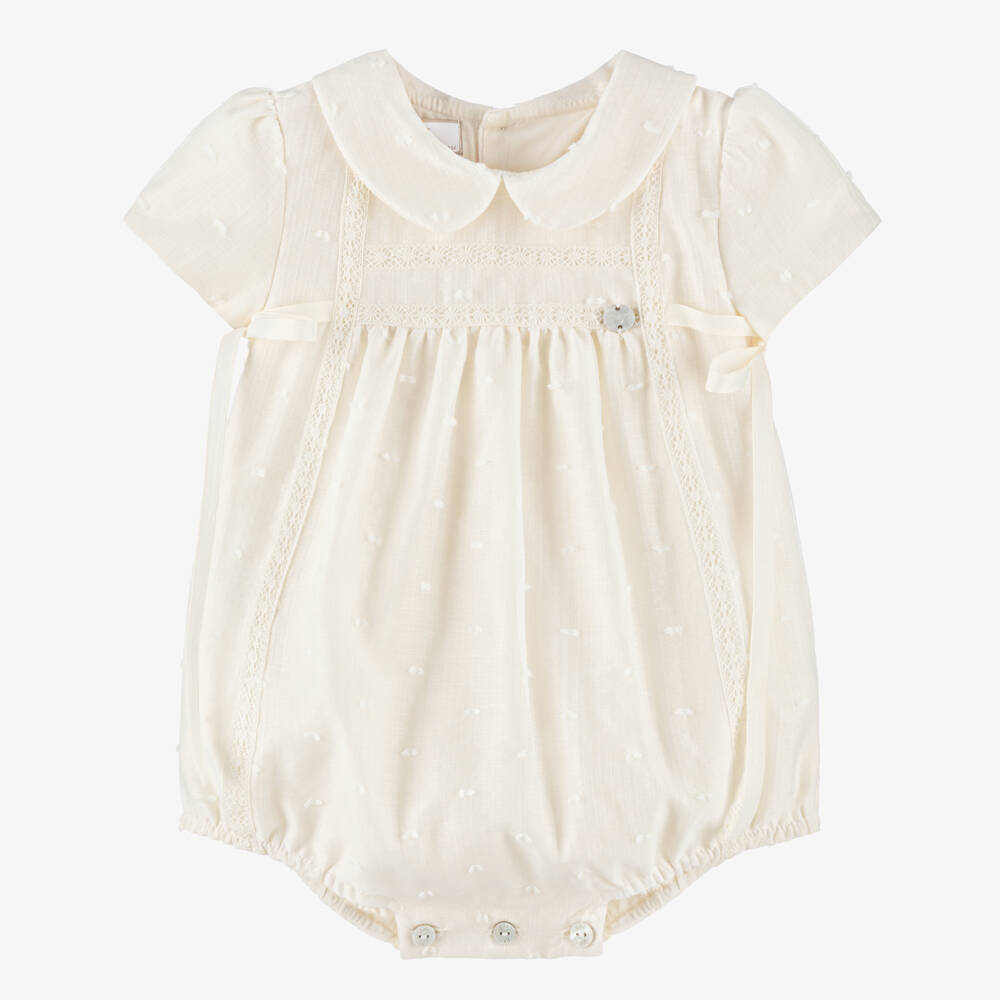 PAZ Rodríguez-Ivory Plumeti Baby Shortie with Lace Detailing | Childrensalon Outlet
