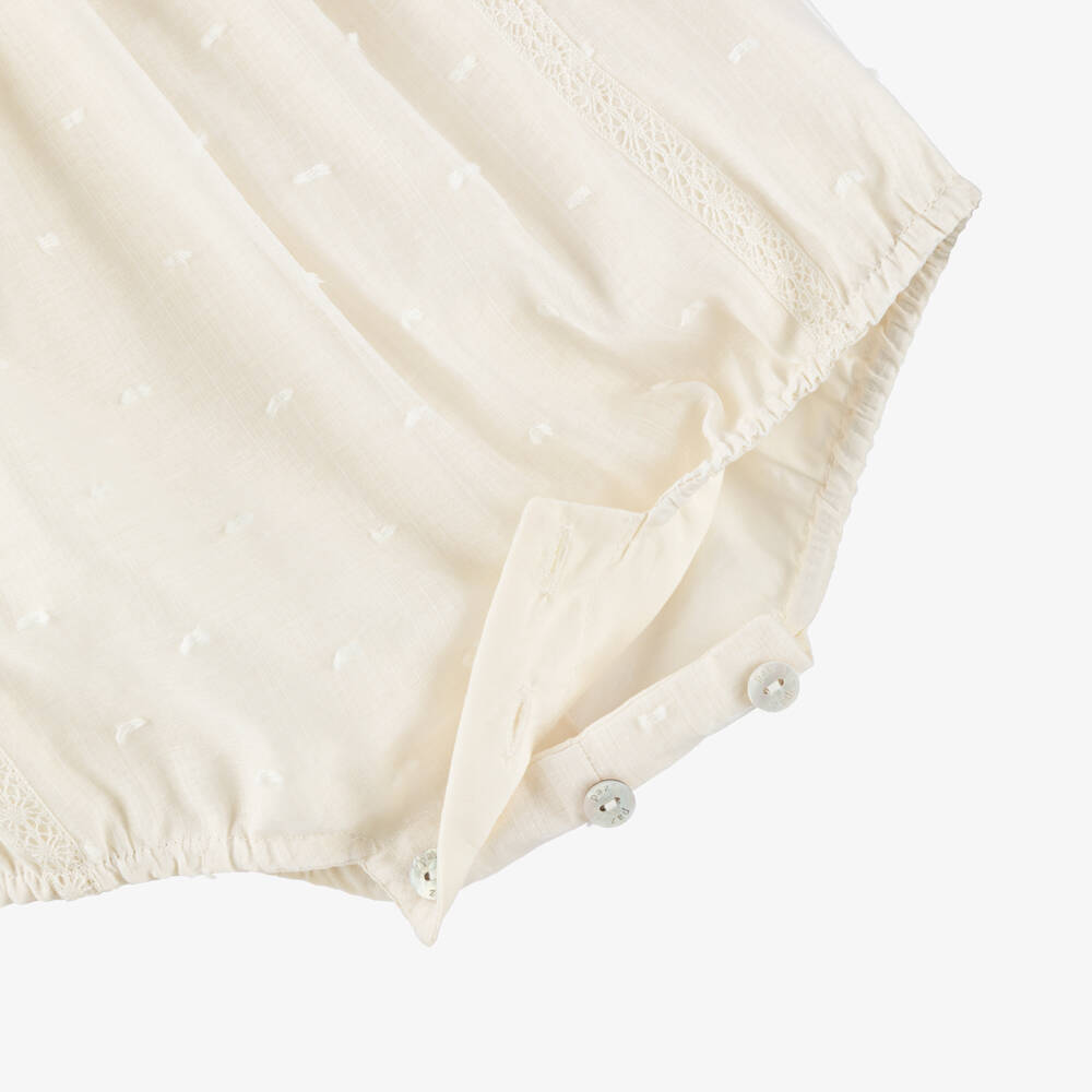 PAZ Rodríguez-Ivory Plumeti Baby Shortie with Lace Detailing | Childrensalon Outlet