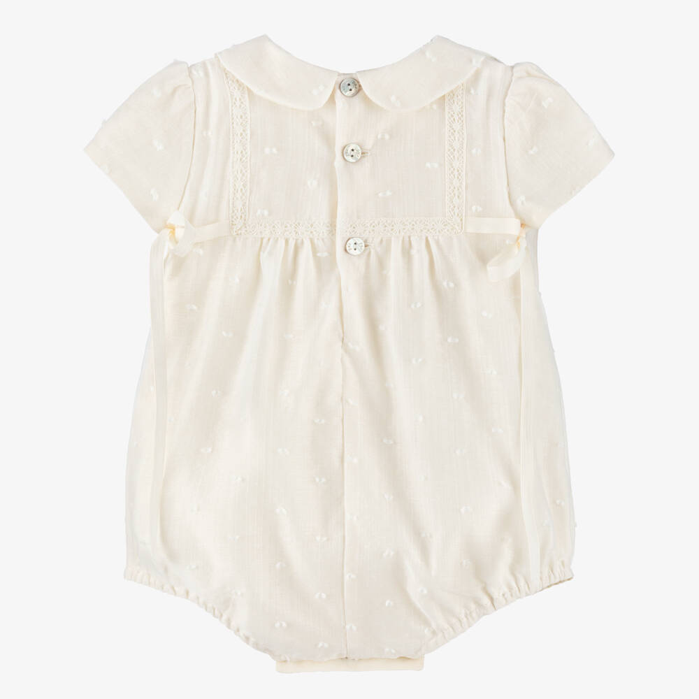 PAZ Rodríguez-Ivory Plumeti Baby Shortie with Lace Detailing | Childrensalon Outlet