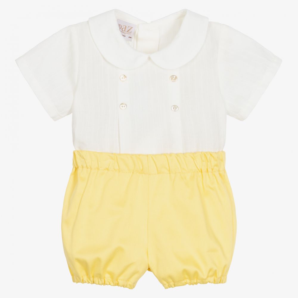 Paz Rodríguez - Baby-Shorts-Set in Elfenbein und Gelb | Childrensalon