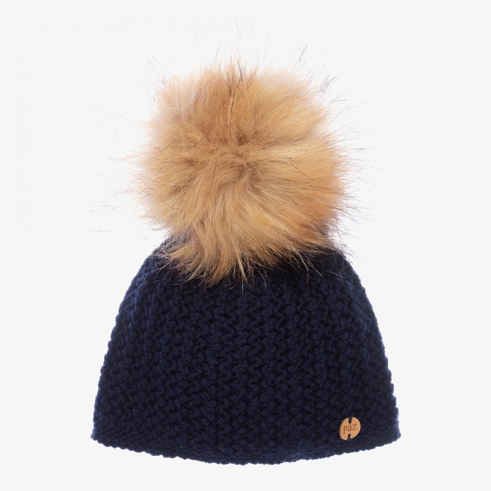 Paz Rodríguez - Navy Blue Faux Fur Pom-Pom Hat | Childrensalon