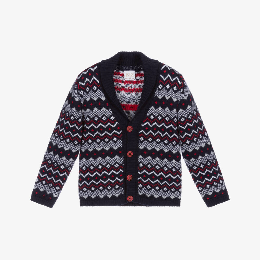 PAZ Rodríguez-Navy Blue & Red Knit Cardigan | Childrensalon Outlet