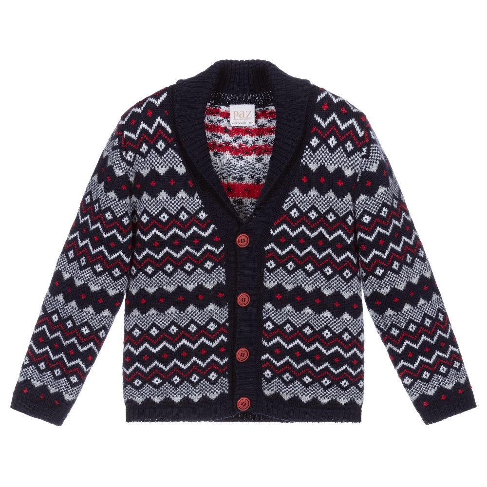 Paz Rodriguez Navy Blue Red Knit Cardigan Childrensalon Outlet