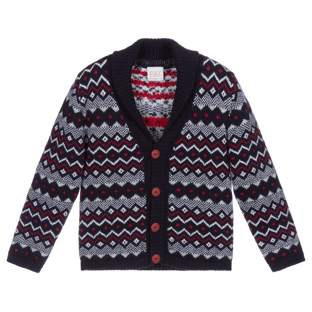 Paz Rodríguez - Cardigan bleu marine et rouge en maille | Childrensalon