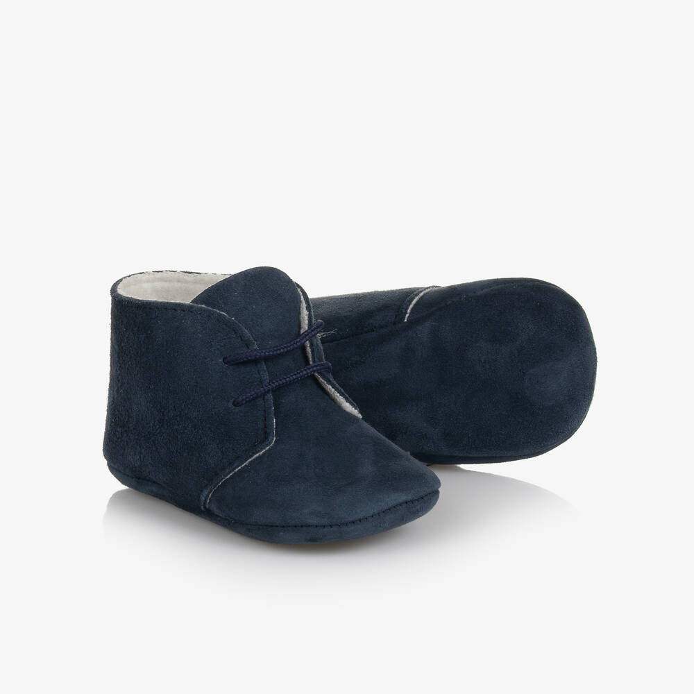 Paz Rodríguez - Navy Blue Suede Lace-Up Pre-Walkers | Childrensalon