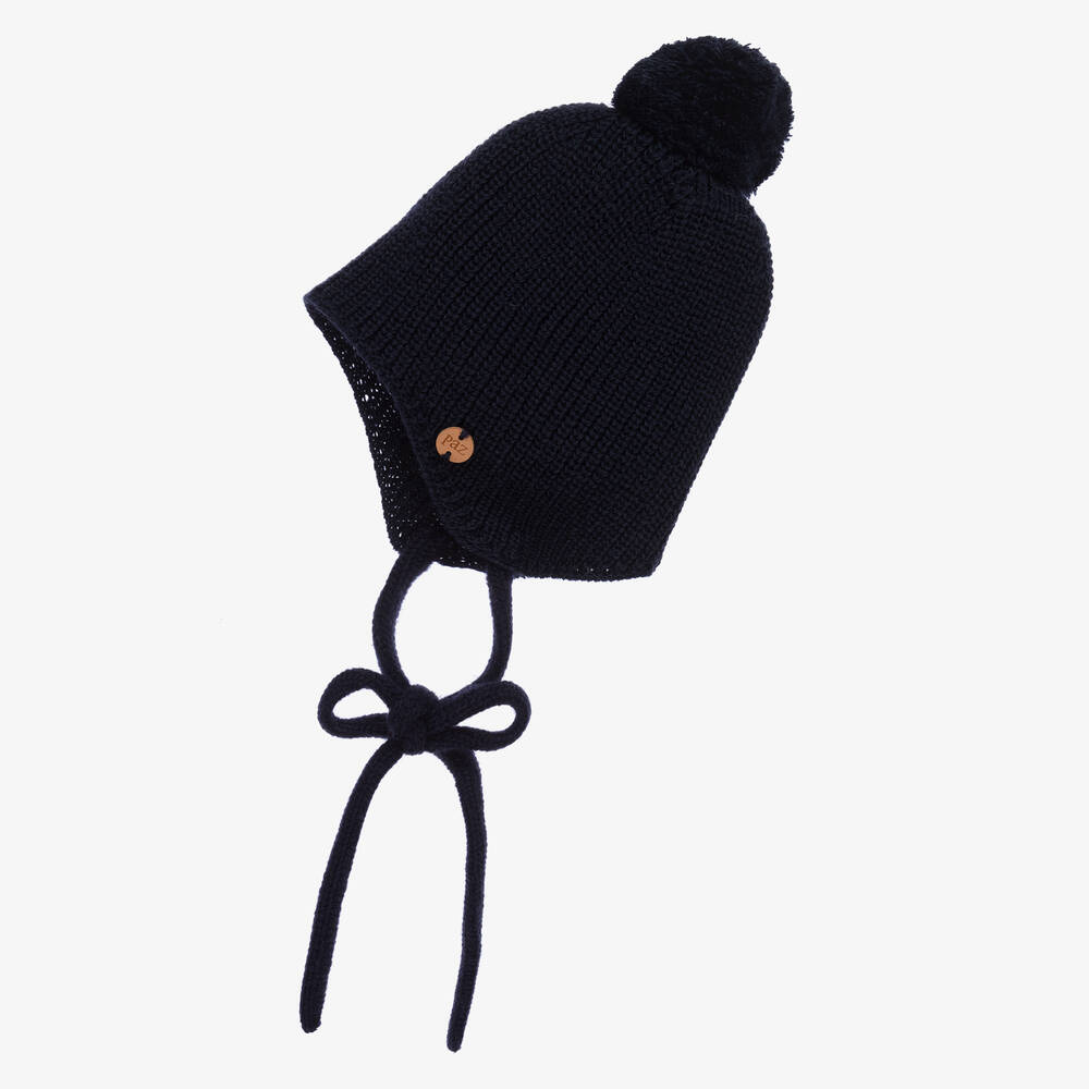 PAZ Rodríguez-Navy Blue Wool Knit Pom-Pom Hat | Childrensalon Outlet