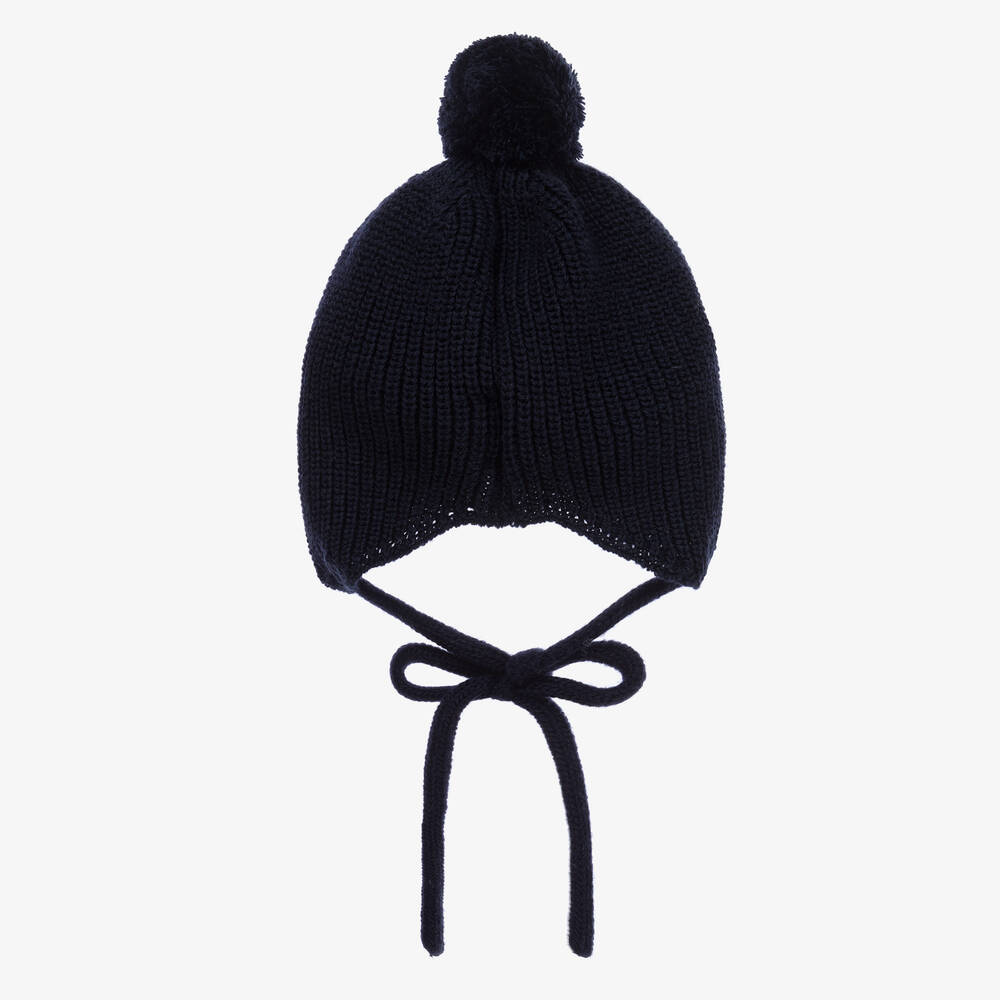 PAZ Rodríguez-Navy Blue Wool Knit Pom-Pom Hat | Childrensalon Outlet