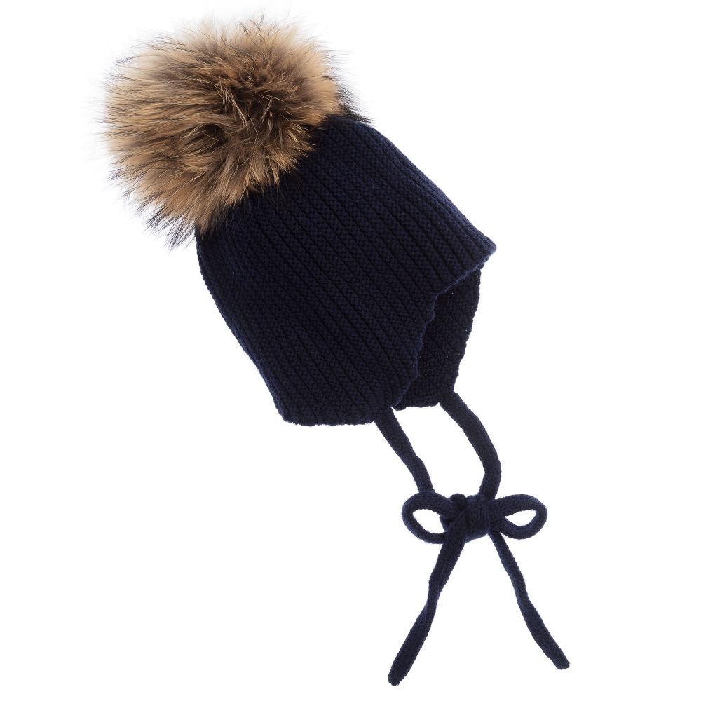 PAZ Rodríguez-قبعة بوم - بوم  صوف و فرو لون كحلي و بيج | Childrensalon Outlet