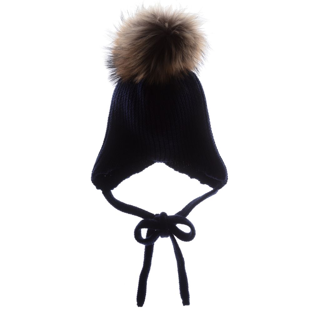 Paz Rodríguez - Navy Blue Wool Pom-Pom Hat  | Childrensalon