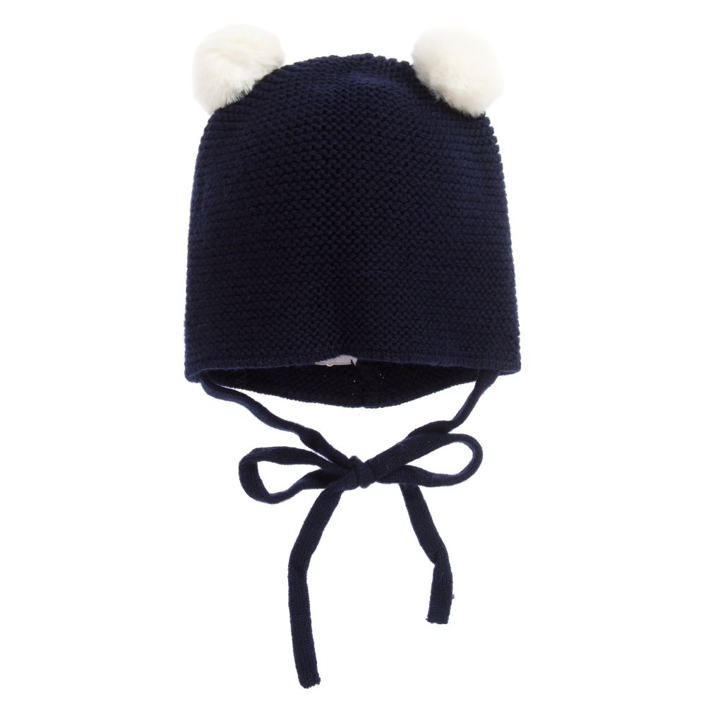 Paz Rodríguez - Navy Blue Wool Pom-Pom Hat | Childrensalon