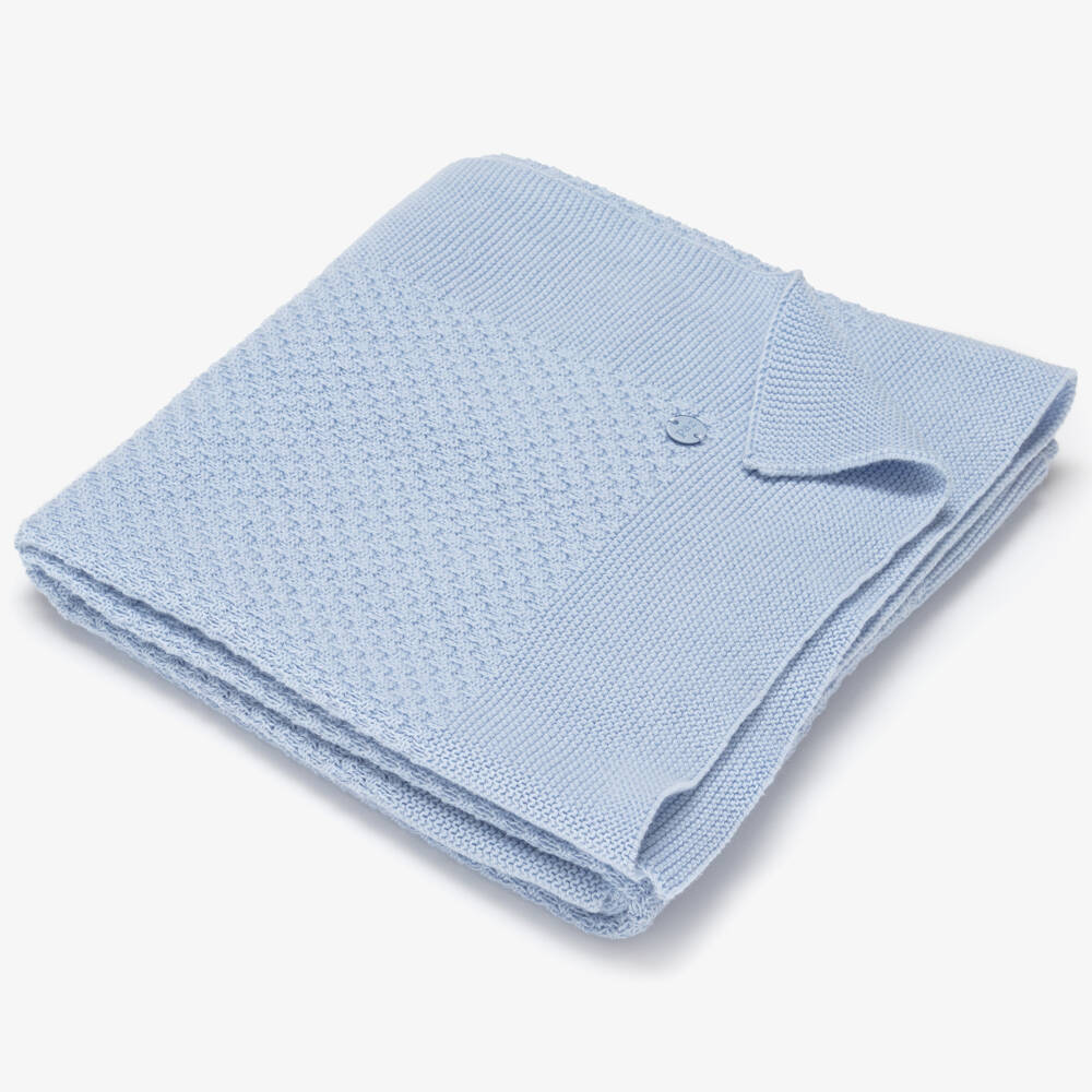 PAZ Rodríguez-Pale Blue Cotton Knit Baby Blanket (98cm) | Childrensalon Outlet