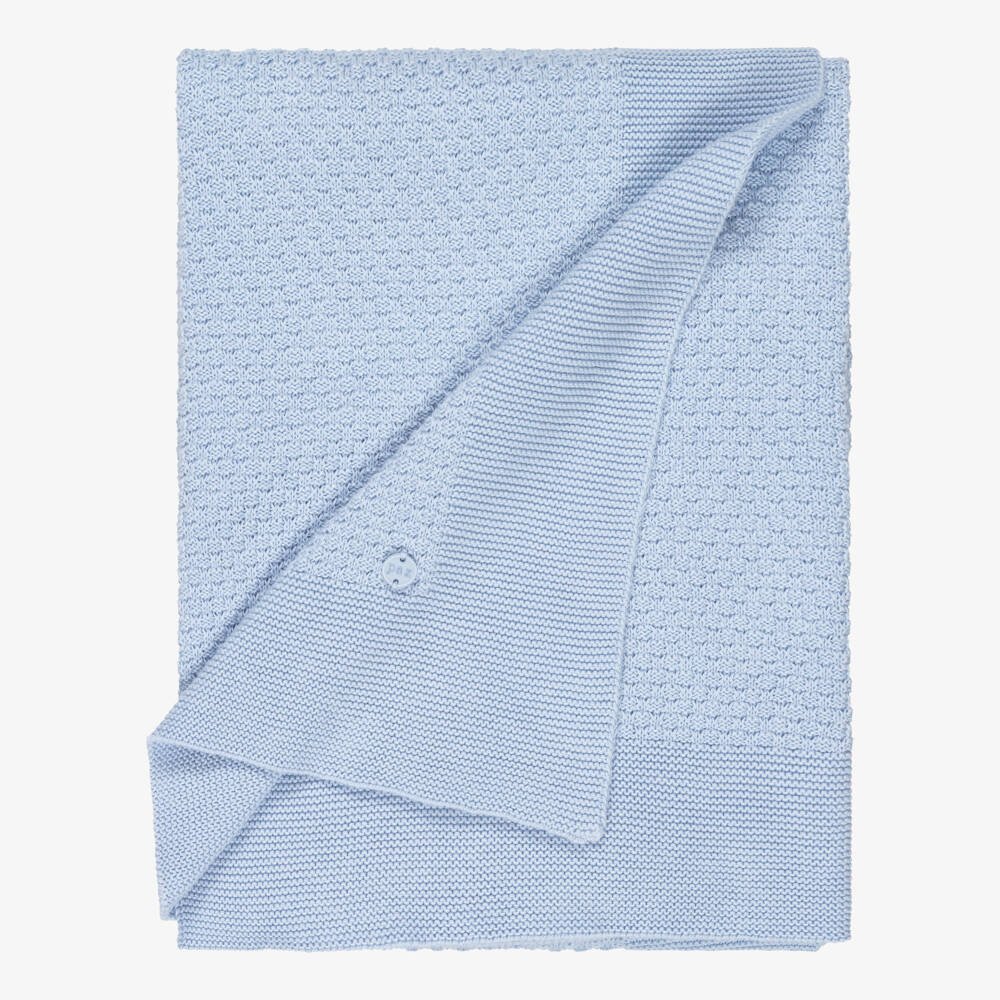PAZ Rodríguez-Pale Blue Cotton Knit Baby Blanket (98cm) | Childrensalon Outlet