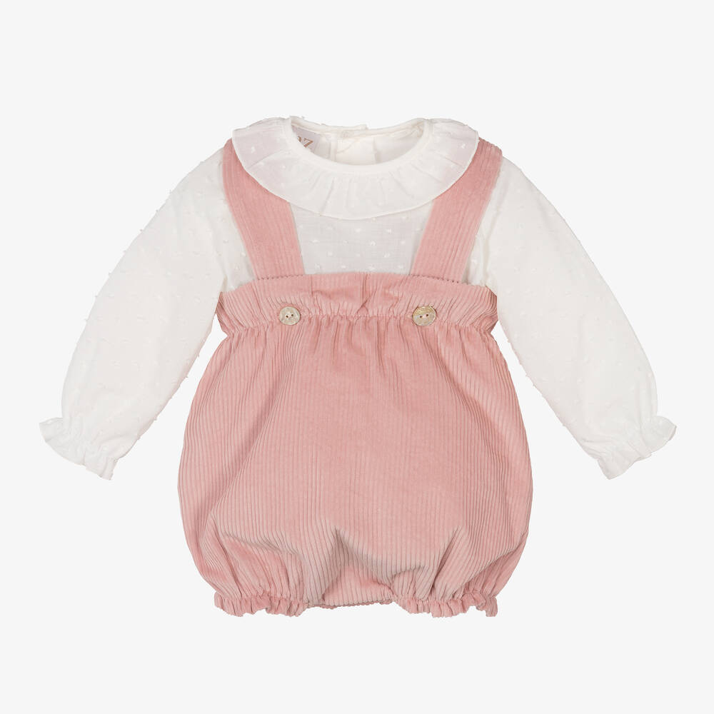 Paz Rodríguez - Pink Corduroy Dungaree Shorts Set | Childrensalon