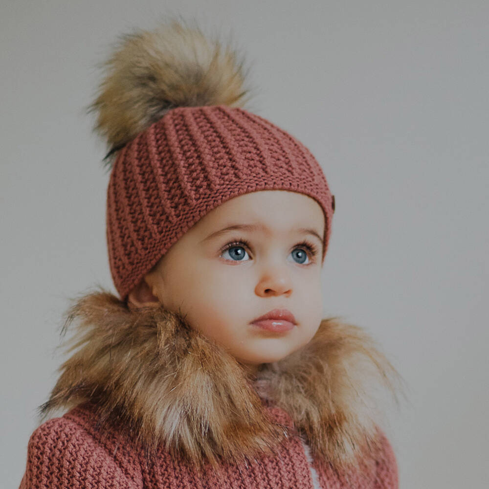 PAZ Rodríguez-قبعة بوم-بوم صوف مارينو وفرو صناعي لون زهري للبنات | Childrensalon Outlet