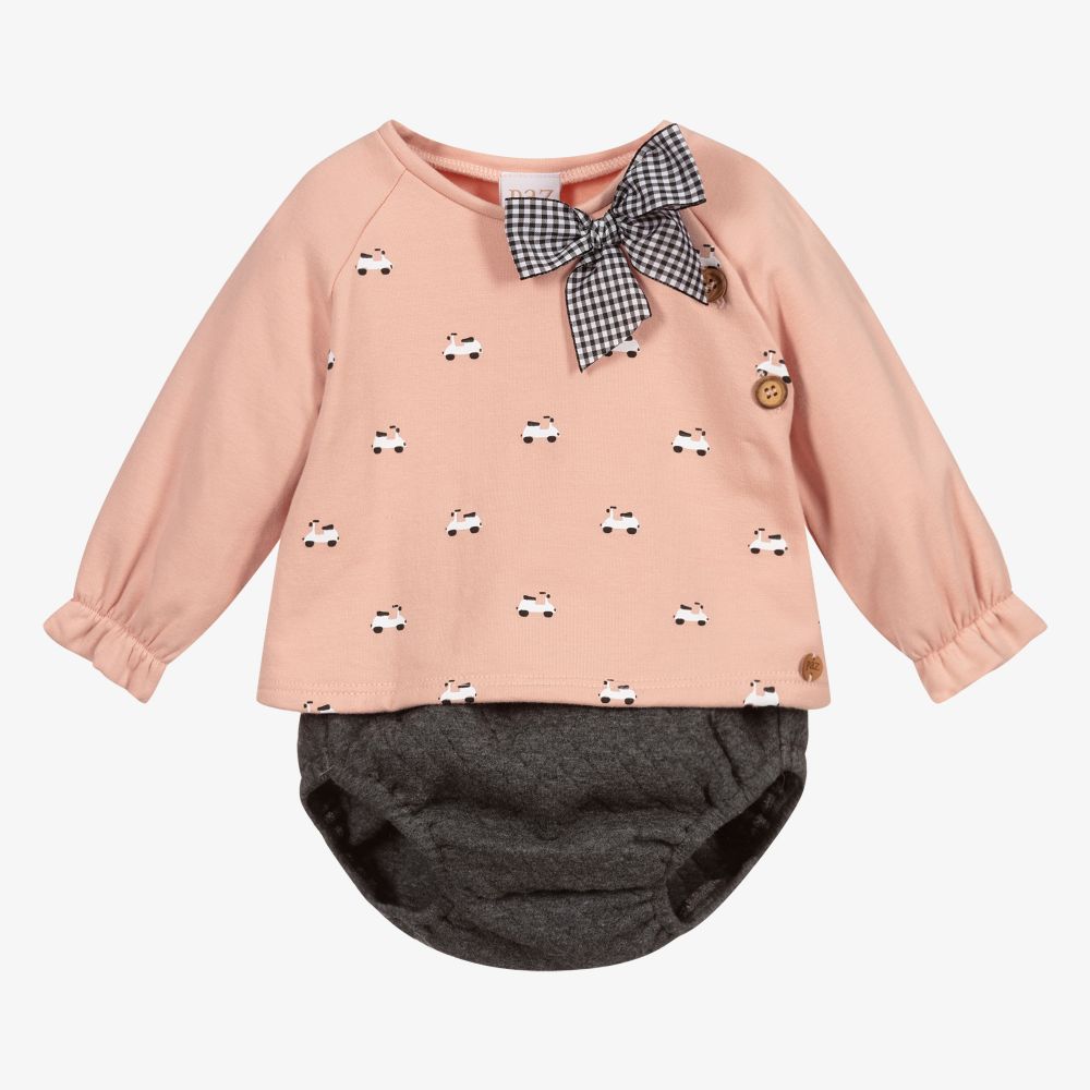 Paz Rodríguez - Серо-розовый хлопковый комплект с шортами  | Childrensalon