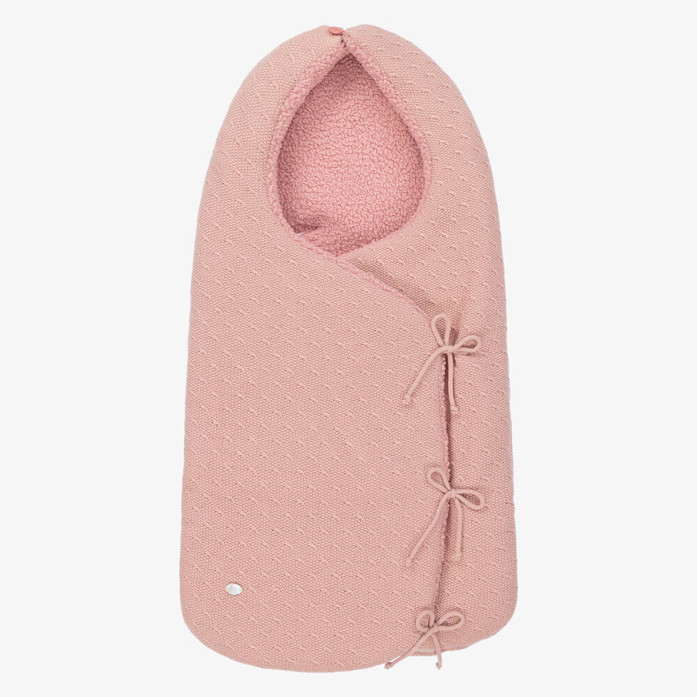 Paz Rodríguez - Rosa Strick-Fußsack mit Kapuze (72 cm) | Childrensalon