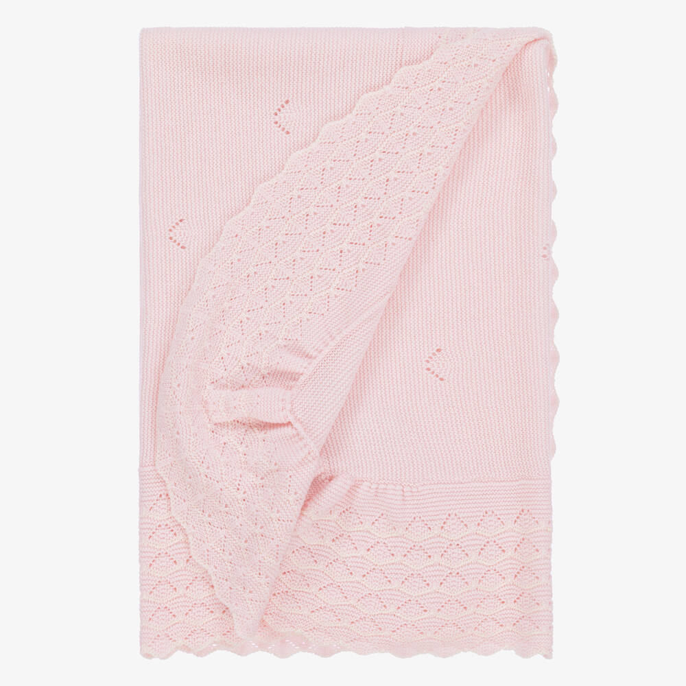 PAZ Rodríguez-Pink Knitted Wool Baby Shawl (100cm) | Childrensalon Outlet