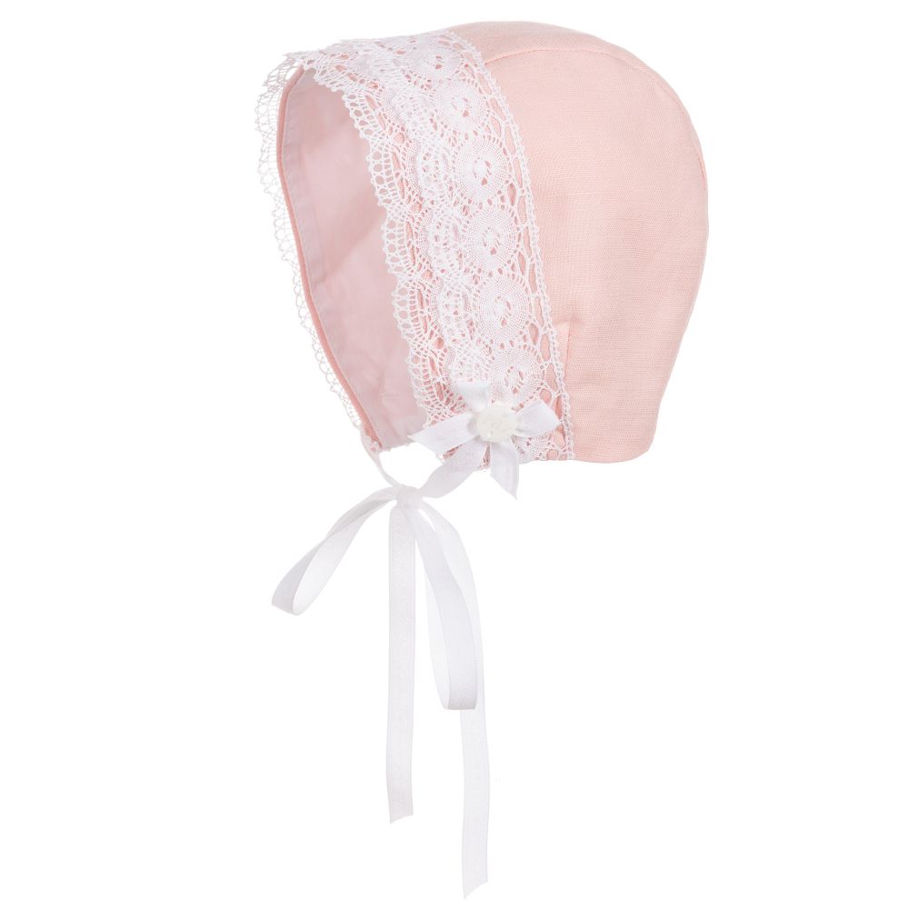 Paz Rodríguez - Pink Linen Blend Baby Bonnet | Childrensalon