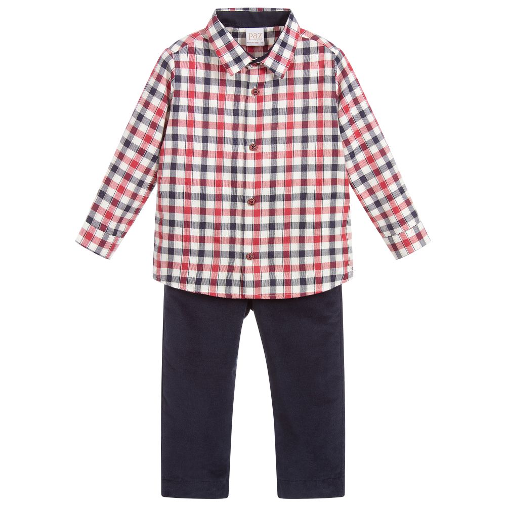 Paz Rodríguez - Red Check Shirt & Trouser Set | Childrensalon