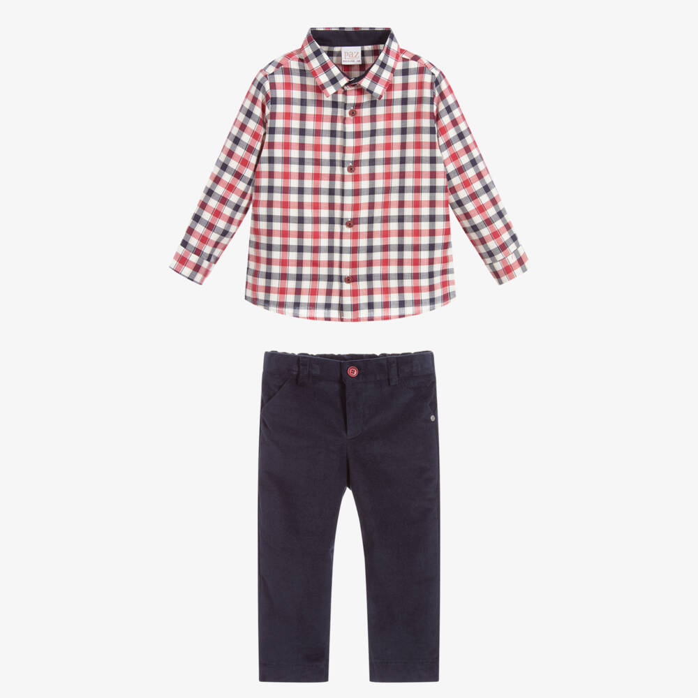PAZ Rodríguez-Комплект из рубашки в красную клетку и брюк | Childrensalon Outlet