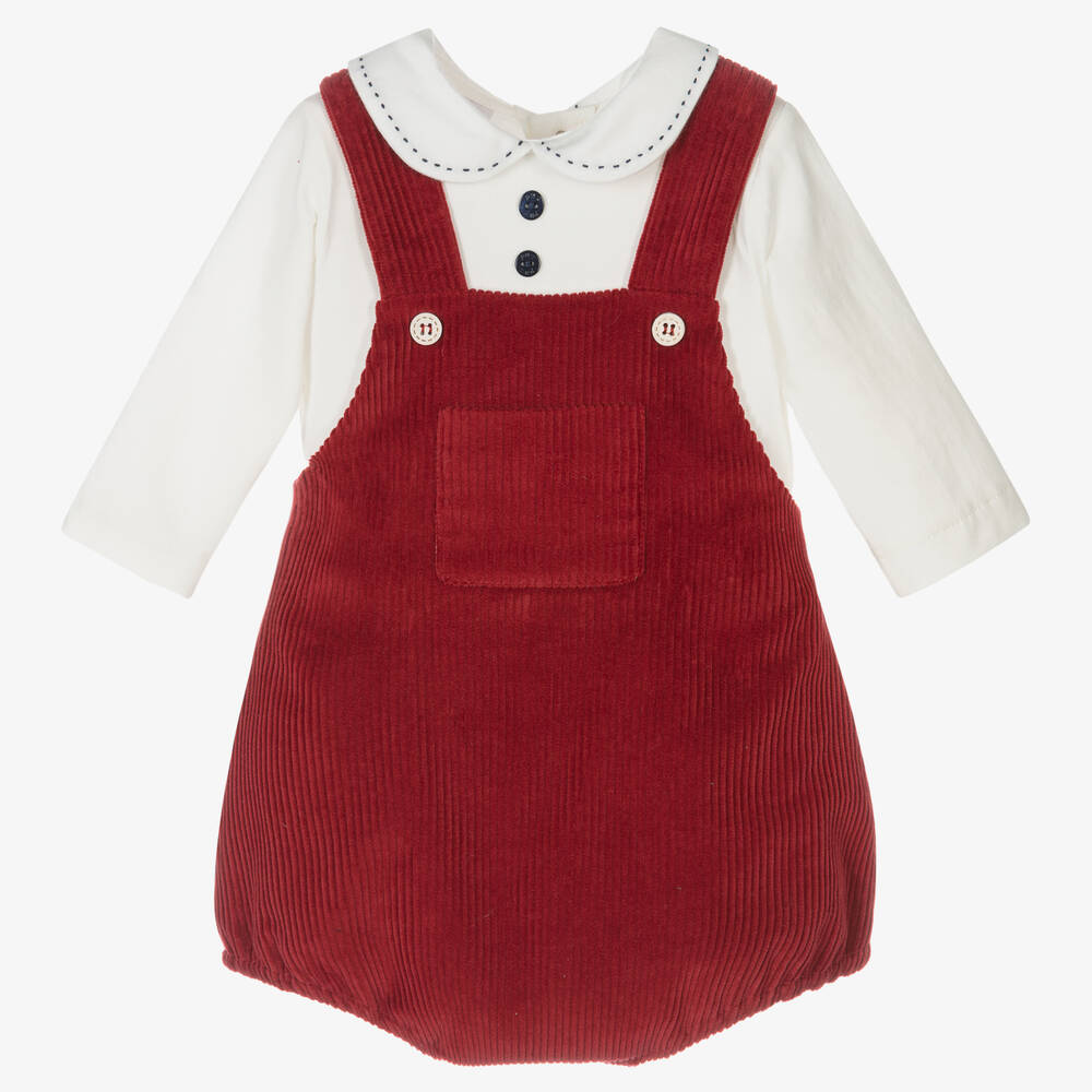 Paz Rodríguez - Red Dungaree Shorts Baby Set | Childrensalon