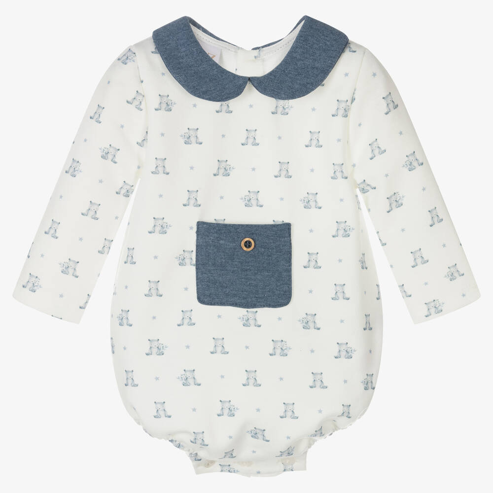 Paz Rodríguez - White & Blue Teddy Baby Shortie | Childrensalon