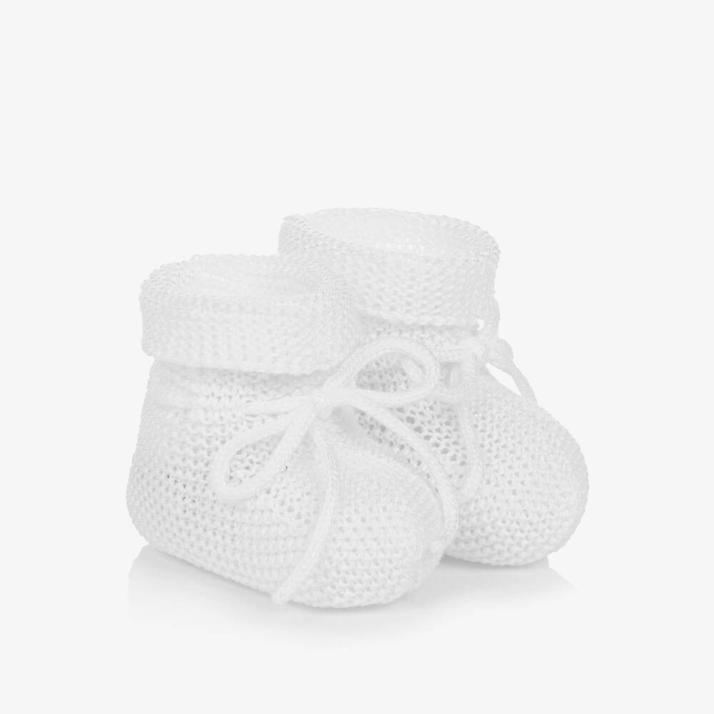 PAZ Rodríguez-White Cotton Knit Baby Booties | Childrensalon Outlet
