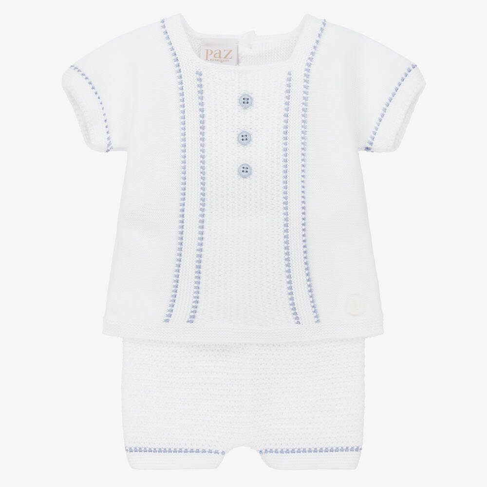 Paz Rodríguez - White Knitted Baby Shorts Set  | Childrensalon