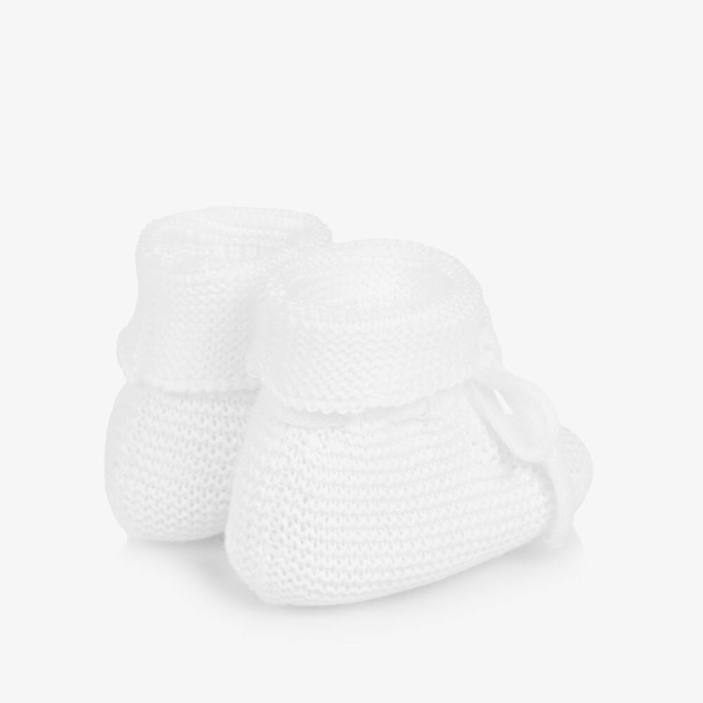 PAZ Rodríguez-White Knitted Cotton Baby Booties | Childrensalon Outlet