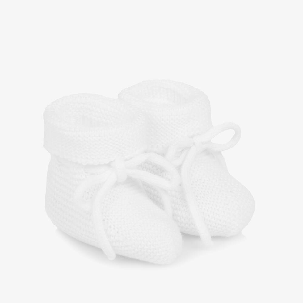 PAZ Rodríguez-White Knitted Cotton Baby Booties | Childrensalon Outlet