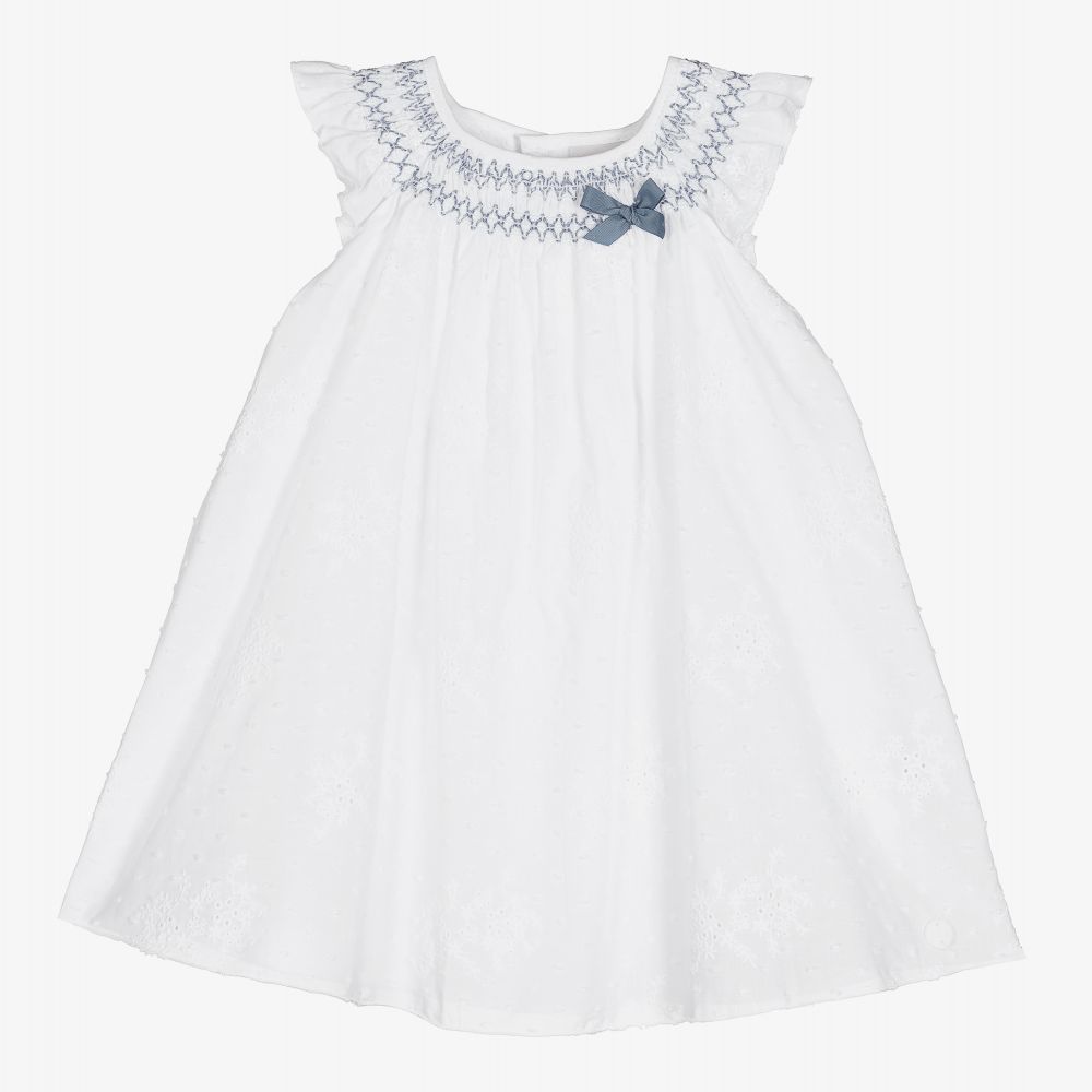 Paz Rodríguez - طقم فستان قطن سموكينغ لون أبيض للمولودات | Childrensalon