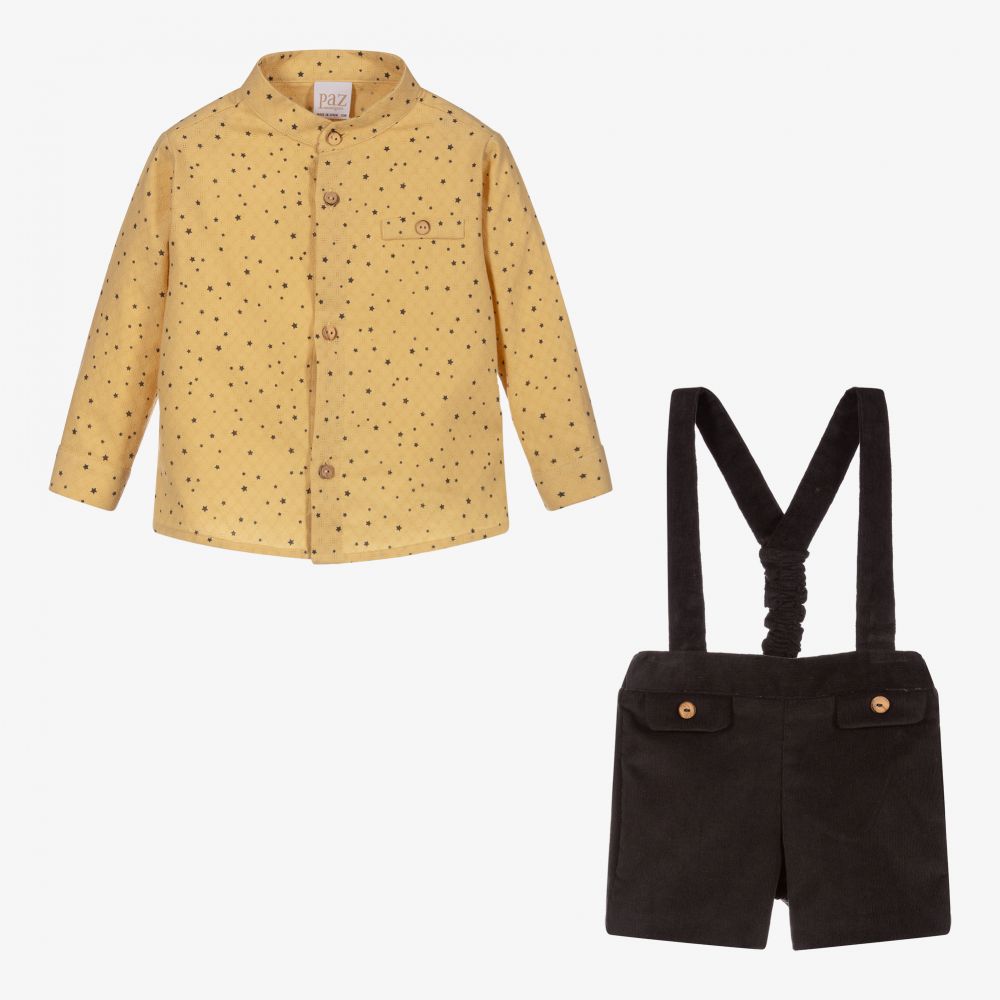 PAZ Rodríguez-طقم شورت وتوب قطن لون أصفر ورمادي للأولاد | Childrensalon Outlet
