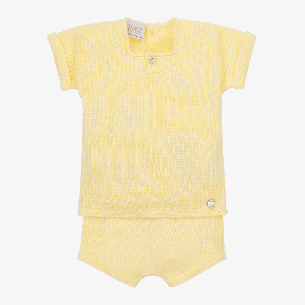 PAZ Rodríguez-Yellow Knitted Cotton Baby Shorts Set | Childrensalon Outlet
