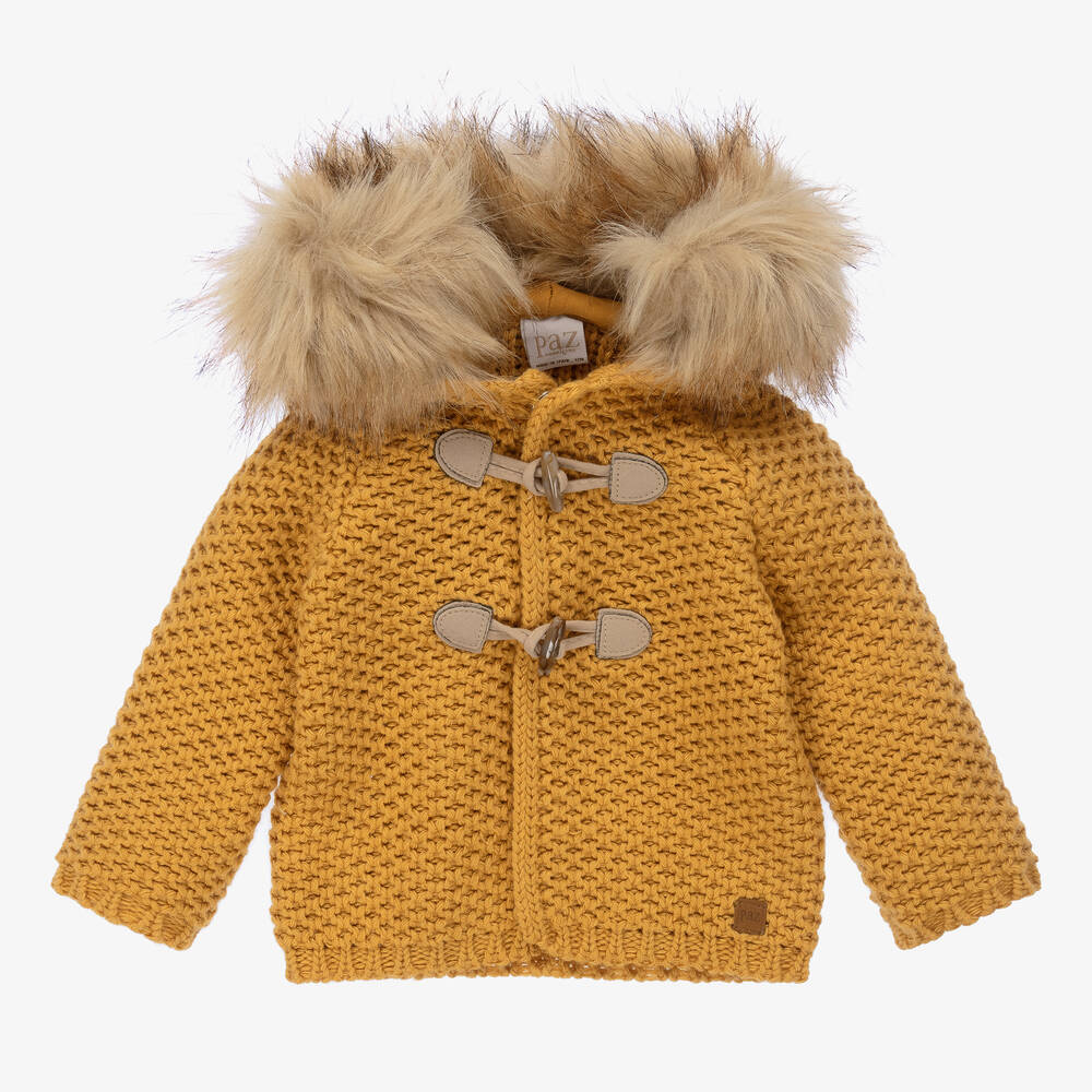 Paz Rodriguez Manteau jaune laine fausse fourrure
