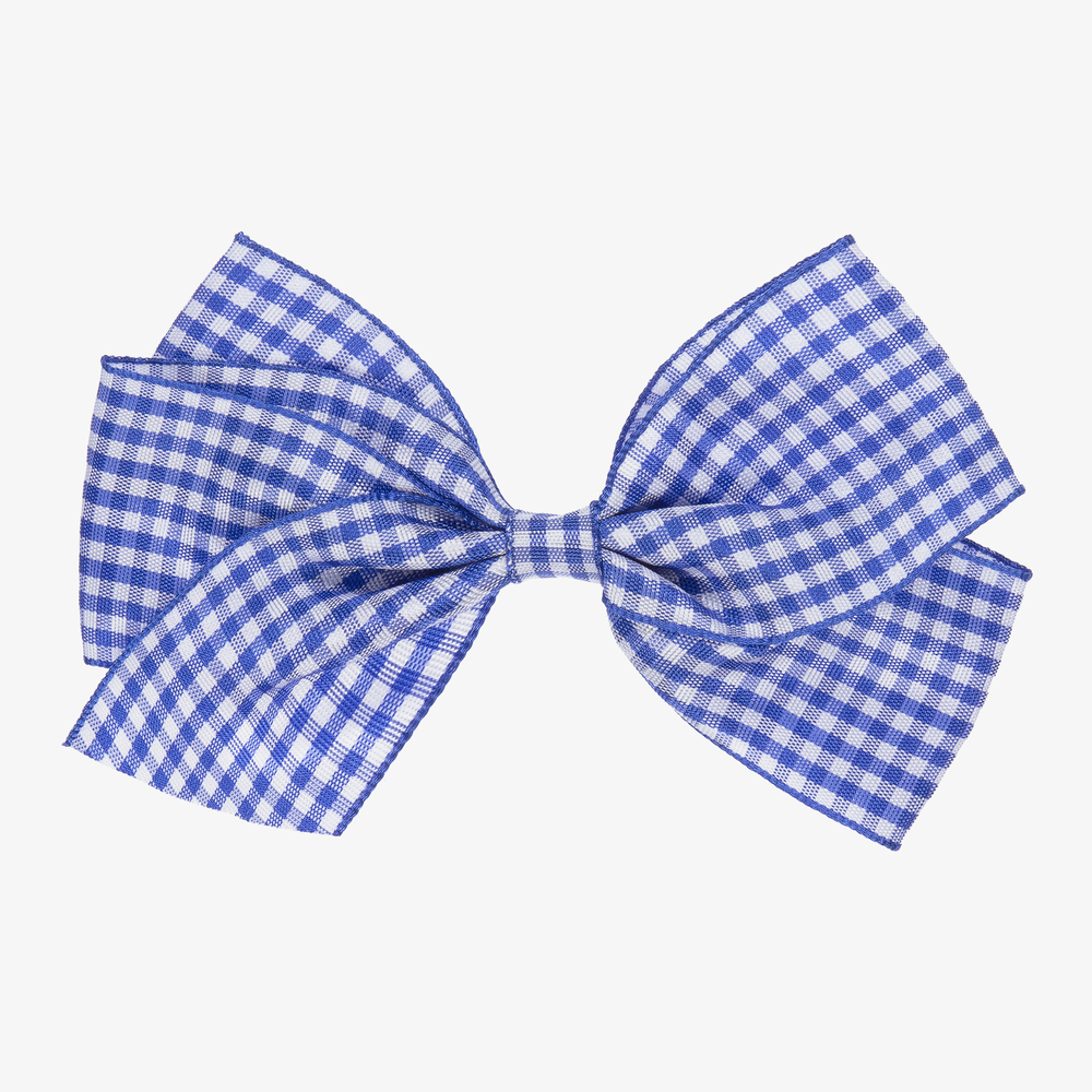 Peach Ribbons - Blue Gingham Bow Clip (12cm) | Childrensalon