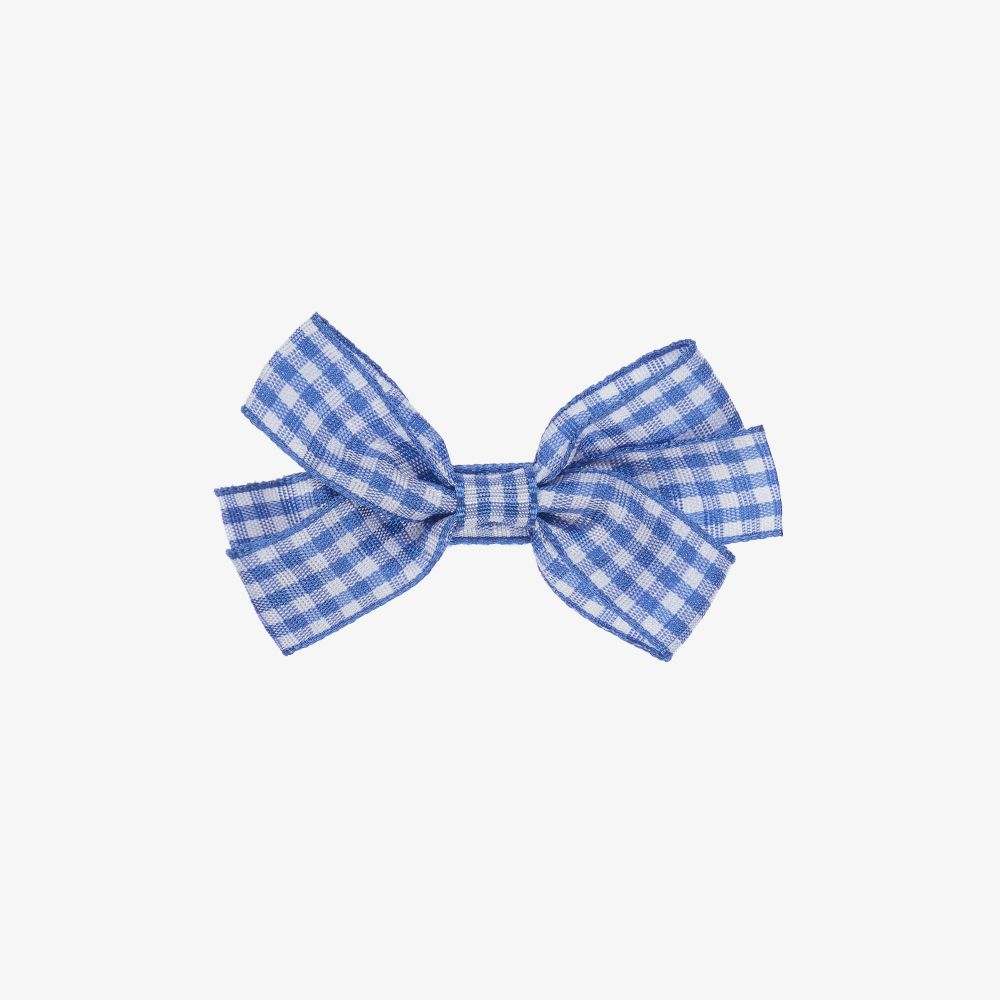 Peach Ribbons - Blaue Vichy-Schleifen-Haarspange (7 cm) | Childrensalon