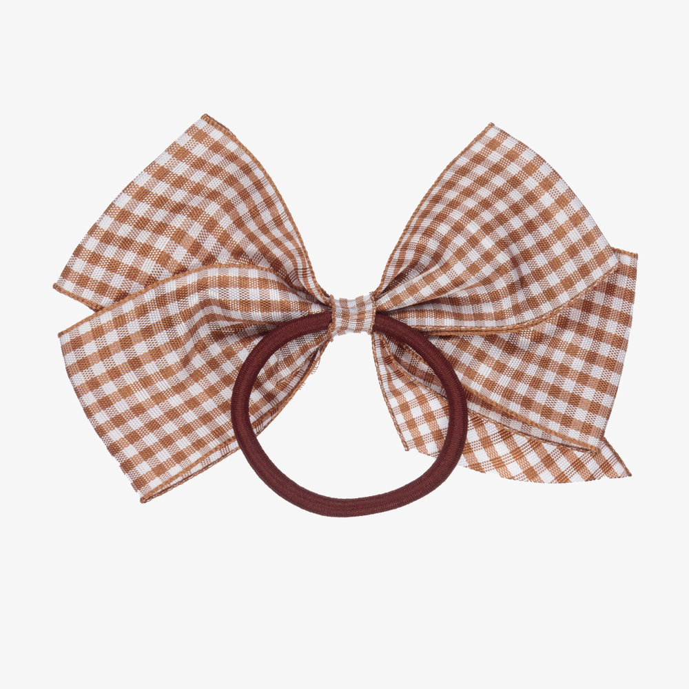 Peach Ribbons-Brown Gingham Hair Elastic (12cm) | Childrensalon Outlet