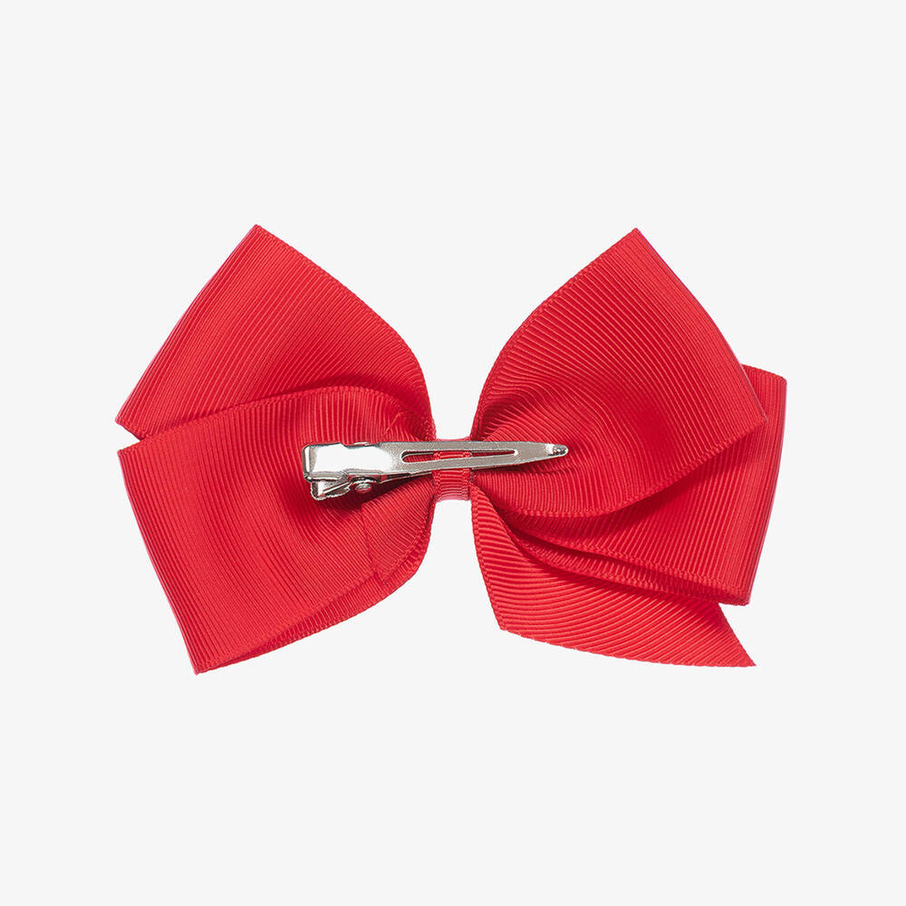 Peach Ribbons-Girls Deep Red Bow Hair Clip (12cm) | Childrensalon Outlet