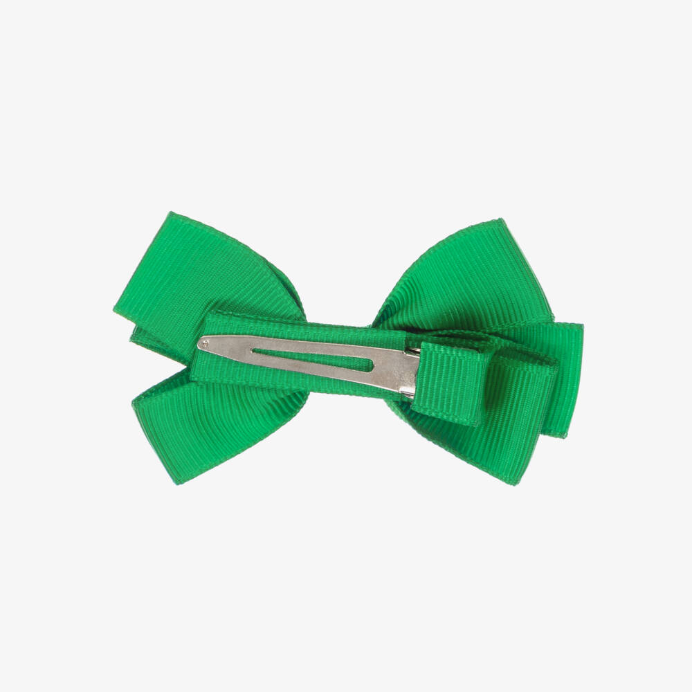Peach Ribbons-Green Bow Hair Clip (7cm) | Childrensalon Outlet