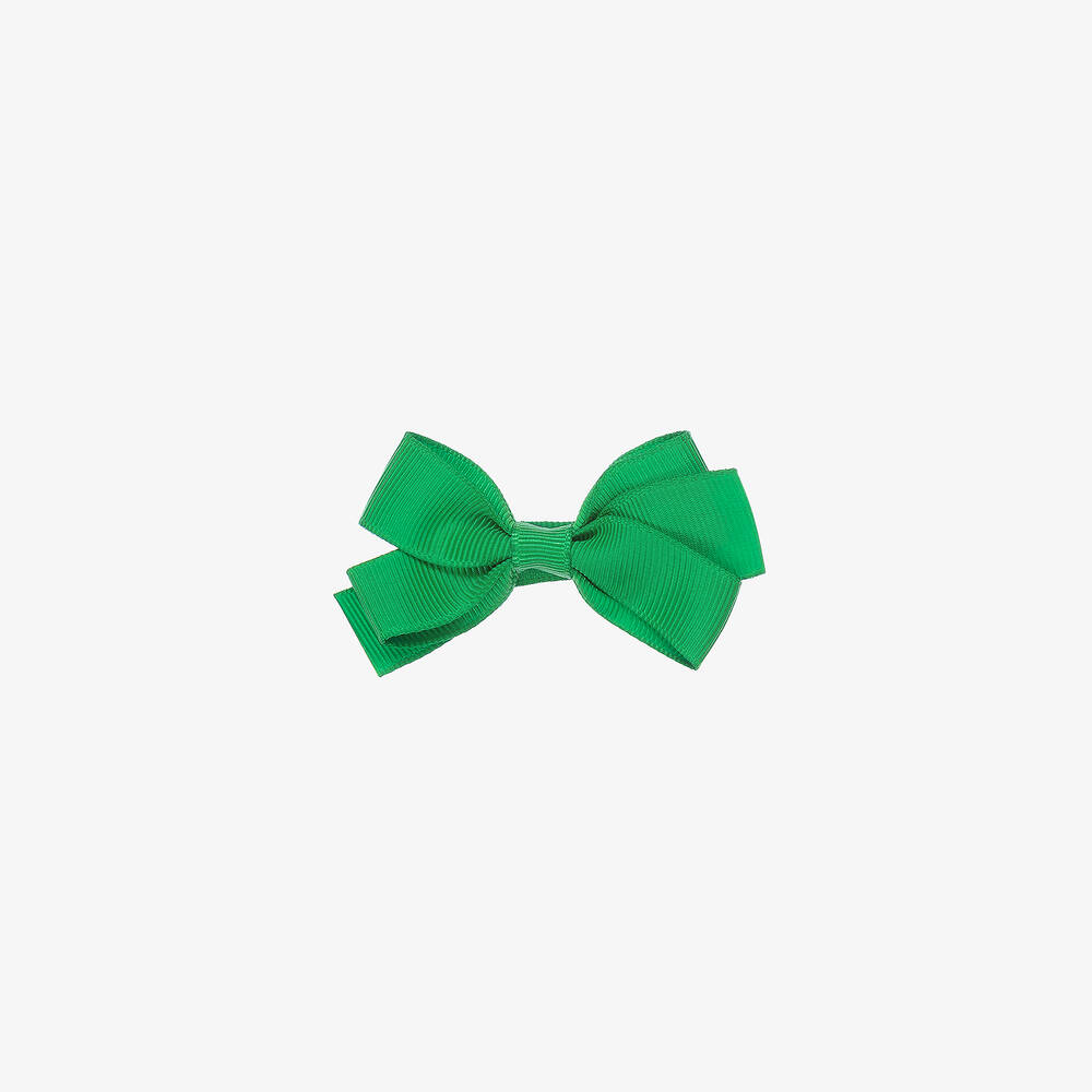 Peach Ribbons-Green Bow Hair Clip (7cm) | Childrensalon Outlet