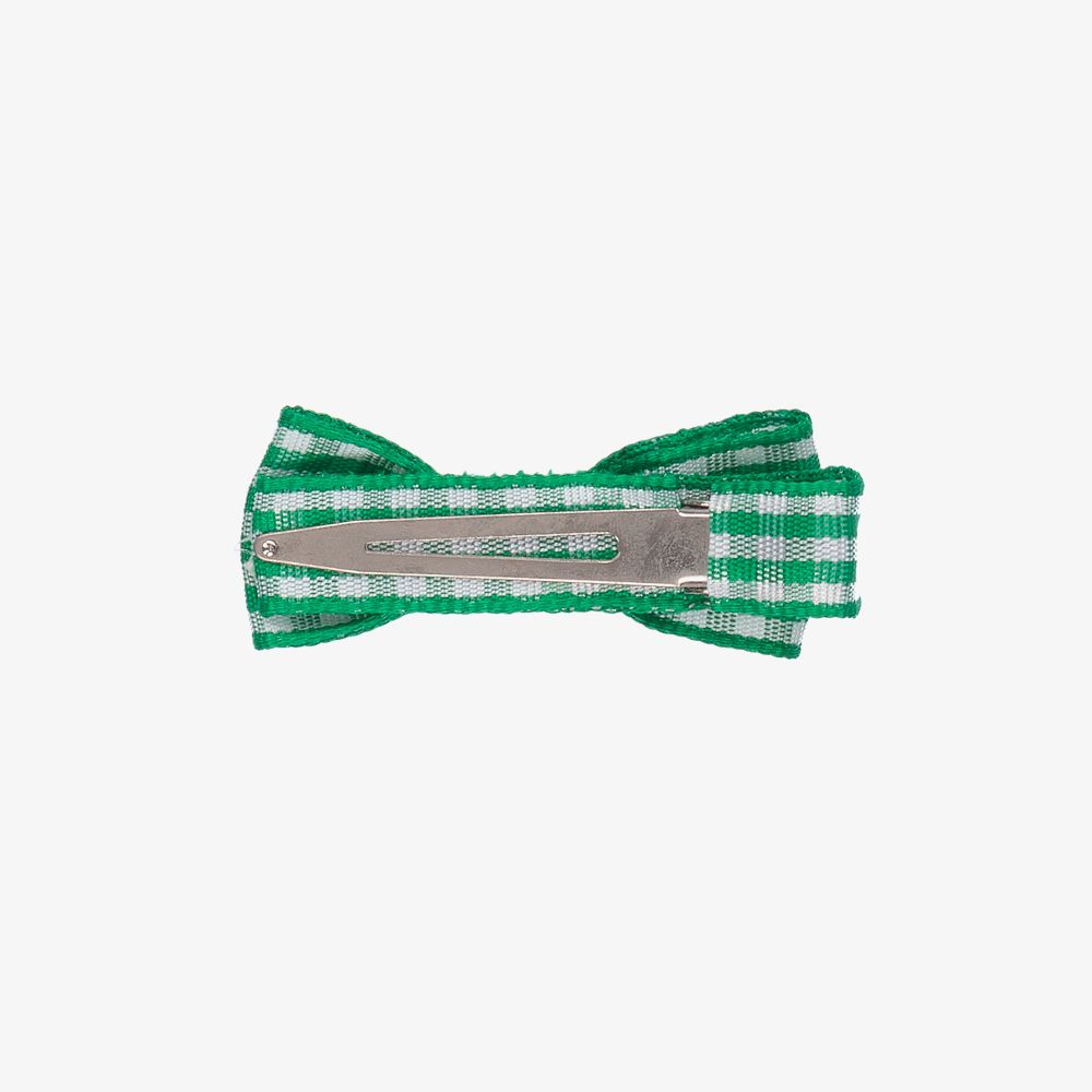 Peach Ribbons-Green Gingham Bow Clip (4.5cm) | Childrensalon Outlet