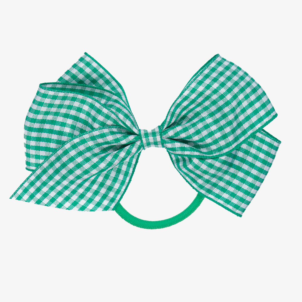 Peach Ribbons-Green Gingham Hair Elastic (12cm) | Childrensalon Outlet
